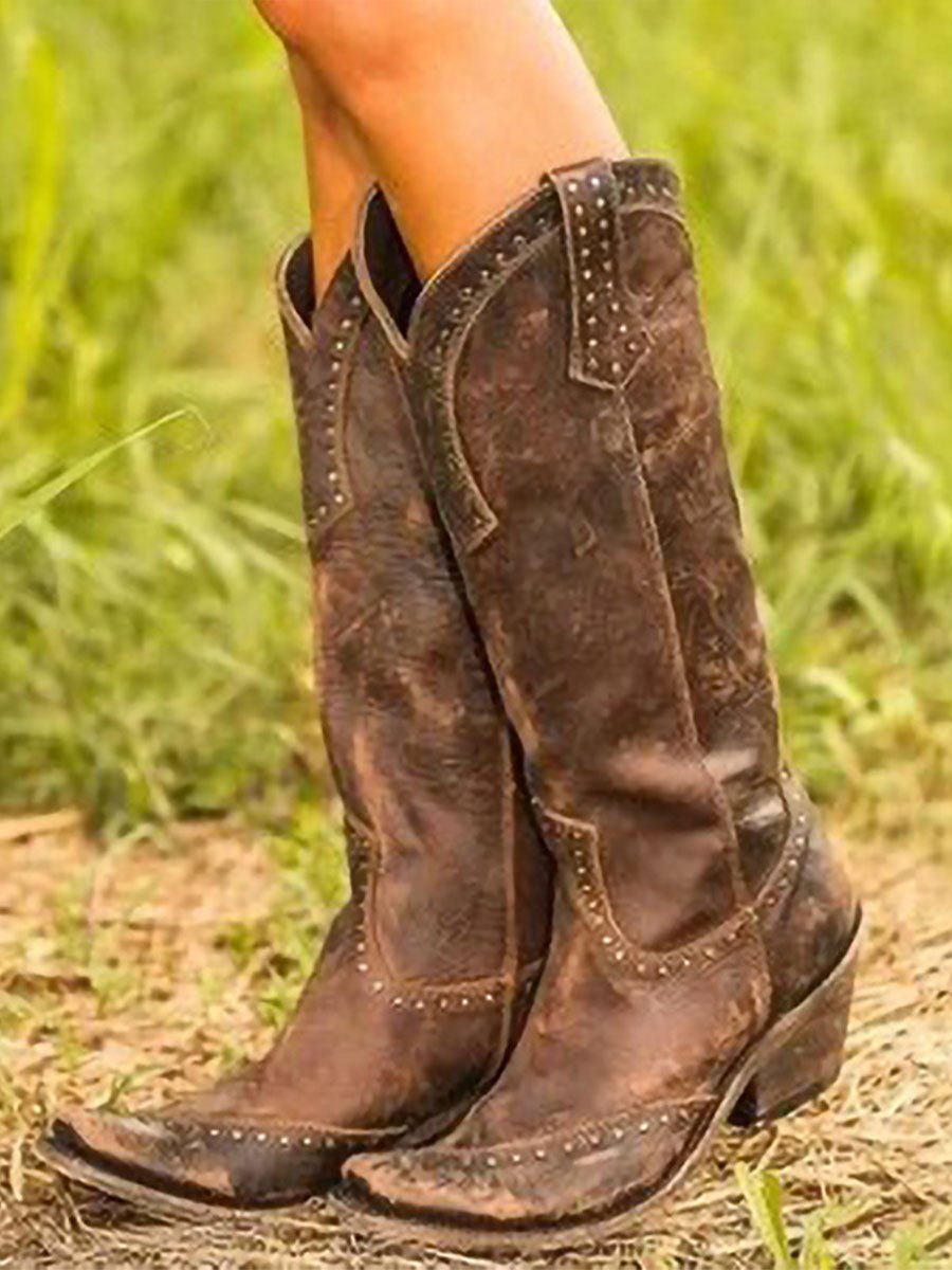 Amaris | Studded Knee-High Cowboy Boots For Women