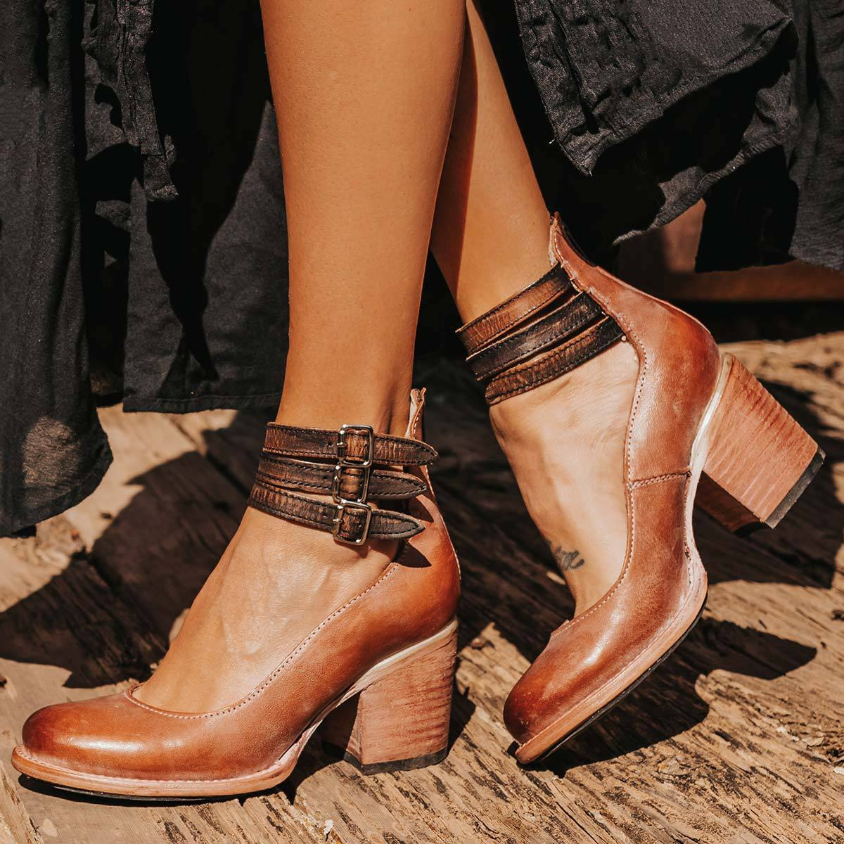 Mila | Block Heel Ankle Boots With Buckle Straps For Women