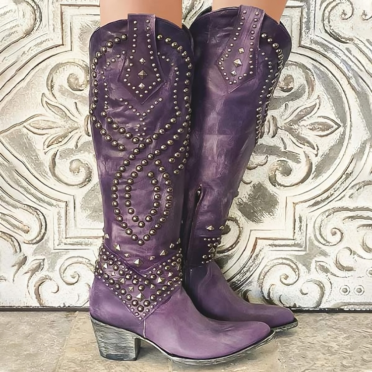Ava | Studded Knee-High Western Boots For Women