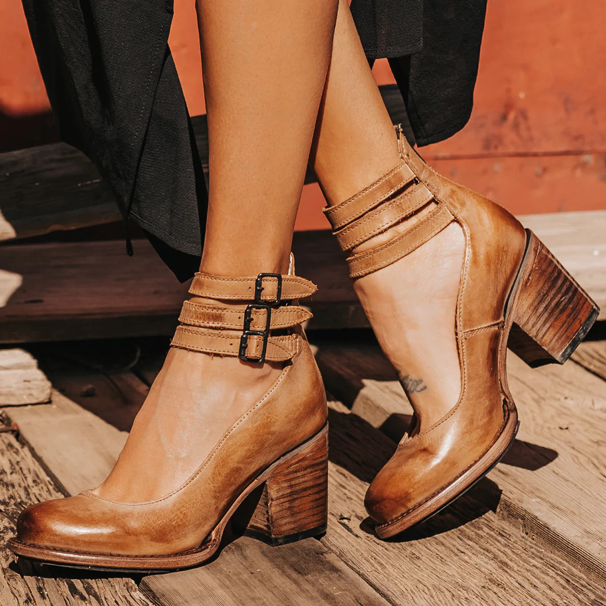 Elsa | Block Heel Ankle Strap Booties For Women