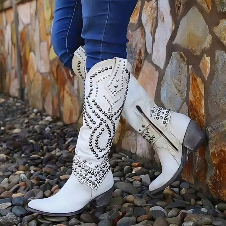 Ava | Studded Knee-High Western Boots For Women