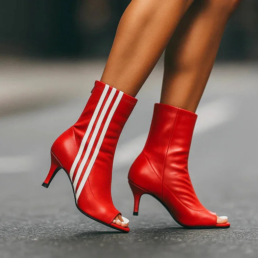 Amélie | Open Toe Striped Ankle Boots For Women
