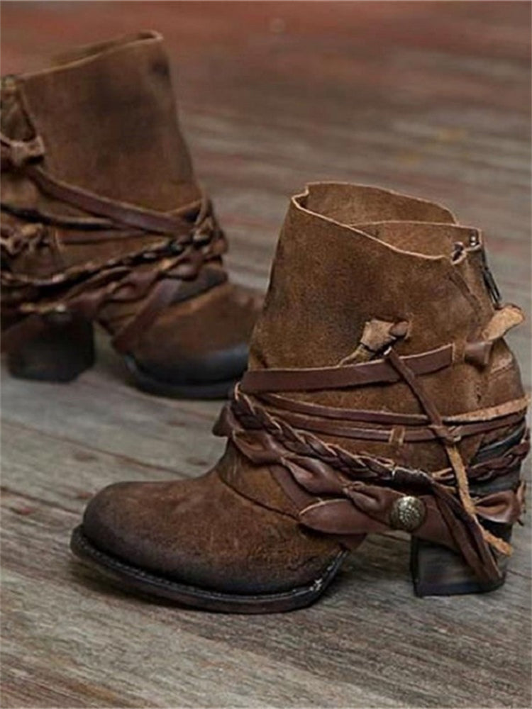 Genevieve | Lace-Up Braided Ankle Boots For Women