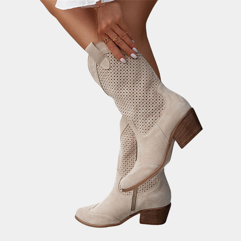 Enora | Perforated Block Heel Cowboy Boots For Women