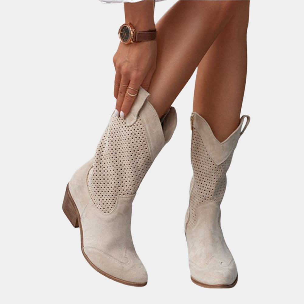Enora | Perforated Block Heel Cowboy Boots For Women