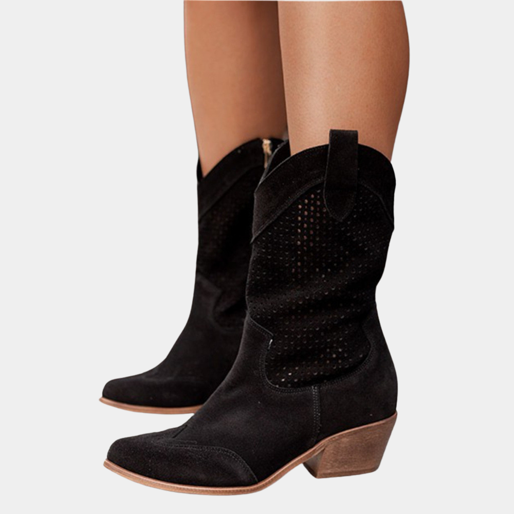Enora | Perforated Block Heel Cowboy Boots For Women