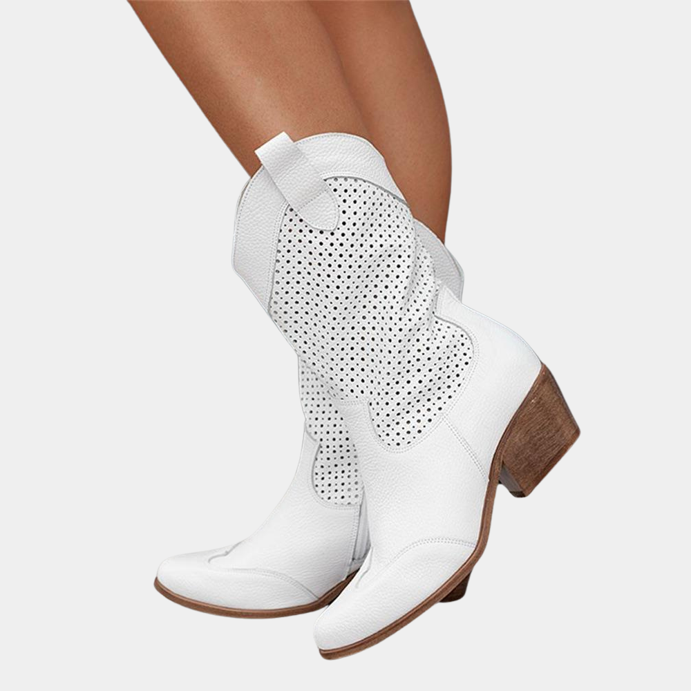 Enora | Perforated Block Heel Cowboy Boots For Women