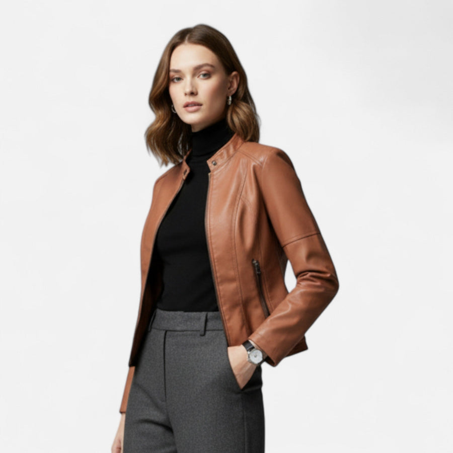 Zuri | Cropped Zip-Up Leather Jacket For Women