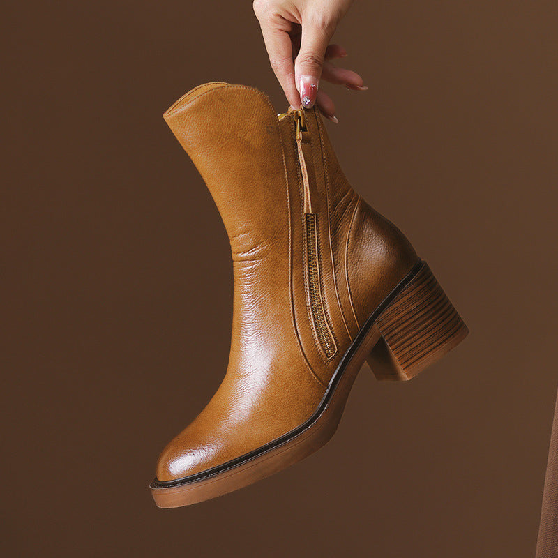 Zaria | Block Heel Zip-Up Ankle Boots For Women
