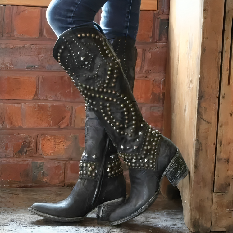 Ava | Studded Knee-High Western Boots For Women