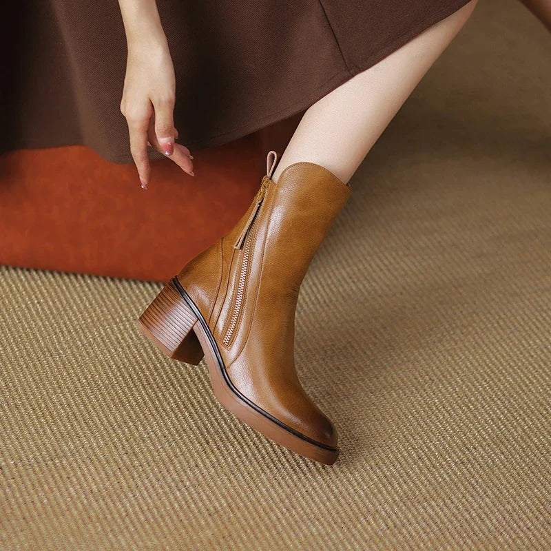 Zaria | Block Heel Zip-Up Ankle Boots For Women