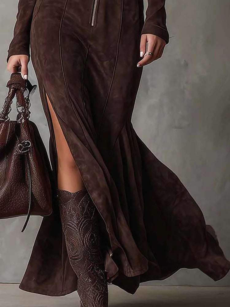 Helen | Vintage Brown Maxi Dress With Belt
