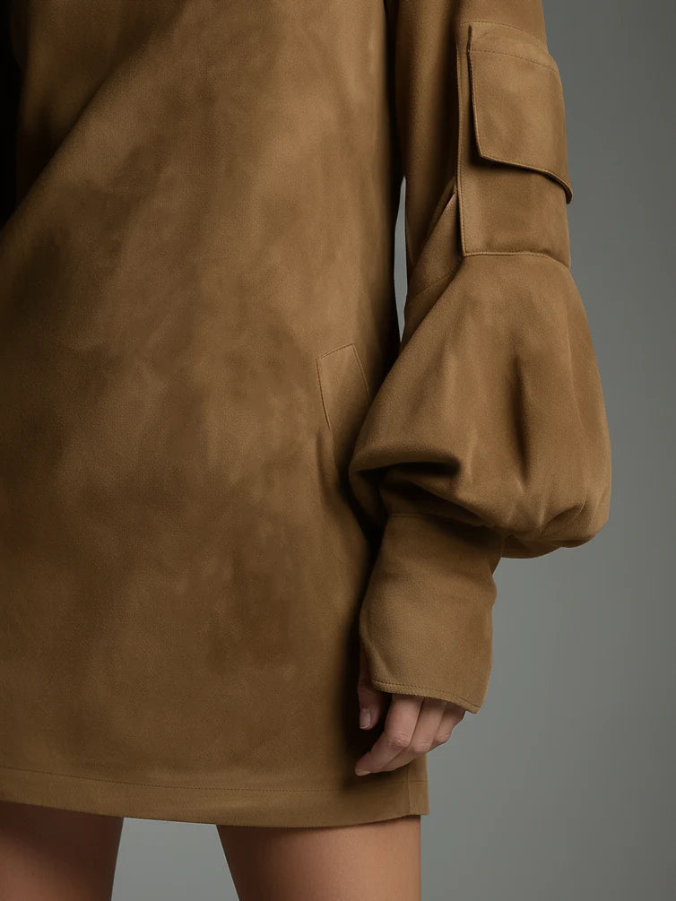 Phoebe | Relaxed Suede-Style Mini Dress With High Neck