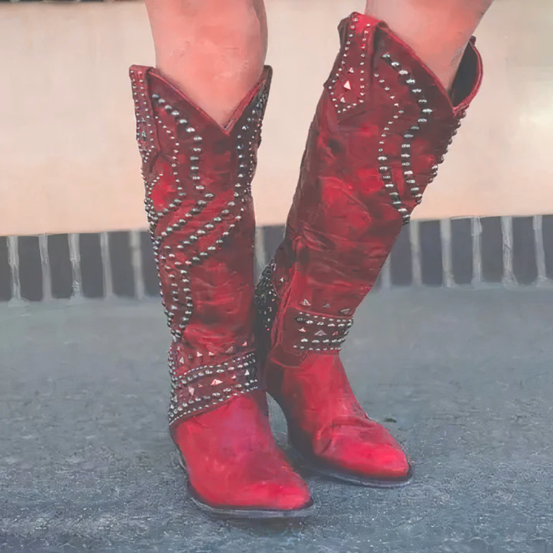 Ava | Studded Knee-High Western Boots For Women