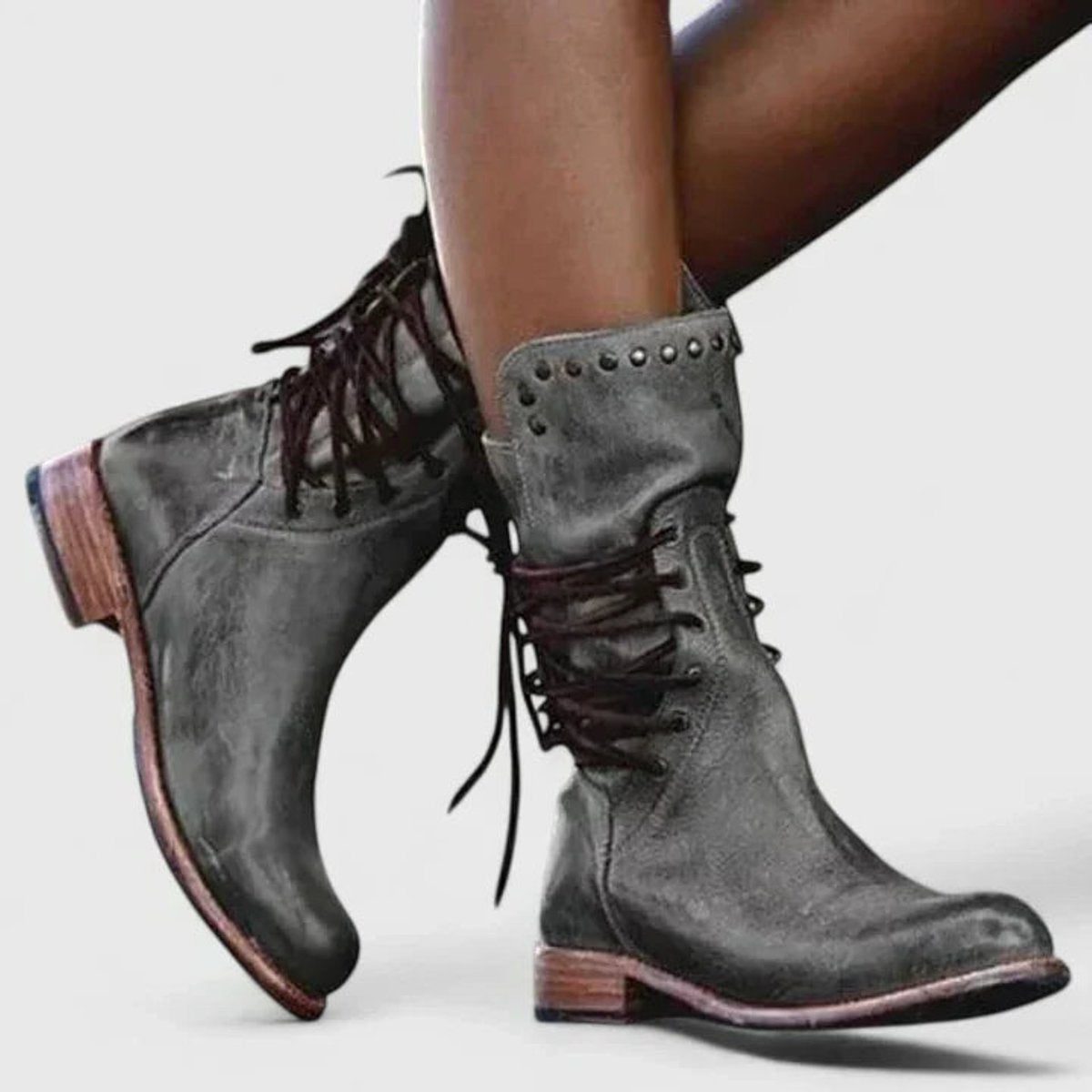 Bernadine | Block Heel Leather Boots With Lace-Up For Women