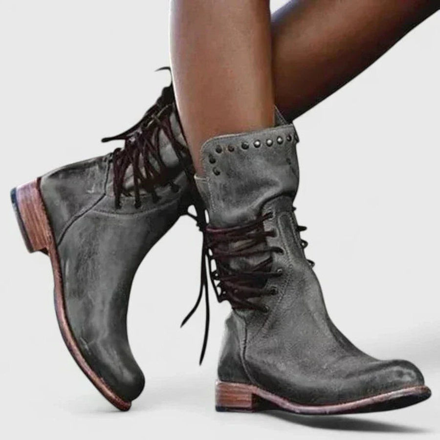 Bernadine | Block Heel Leather Boots With Lace-Up For Women