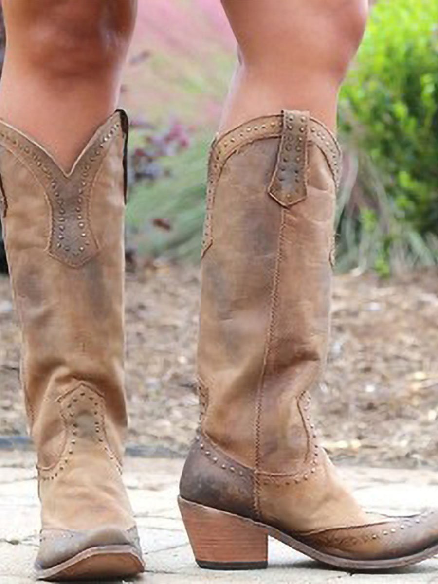 Amaris | Studded Knee-High Cowboy Boots For Women