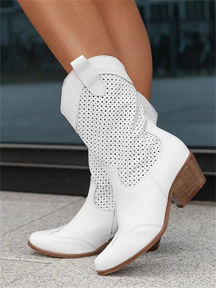Valentina | Perforated Block Heel Cowboy Boots For Women