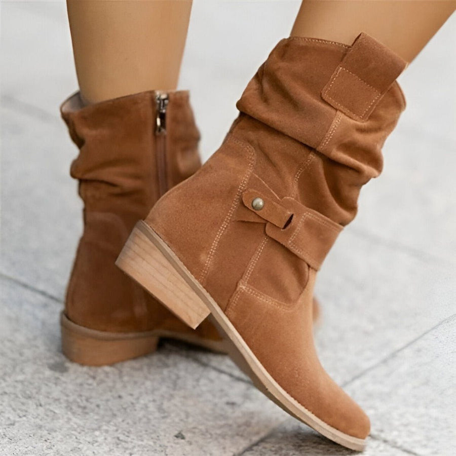 Ewa | Slouchy Block Heel Mid-Calf Boots For Women