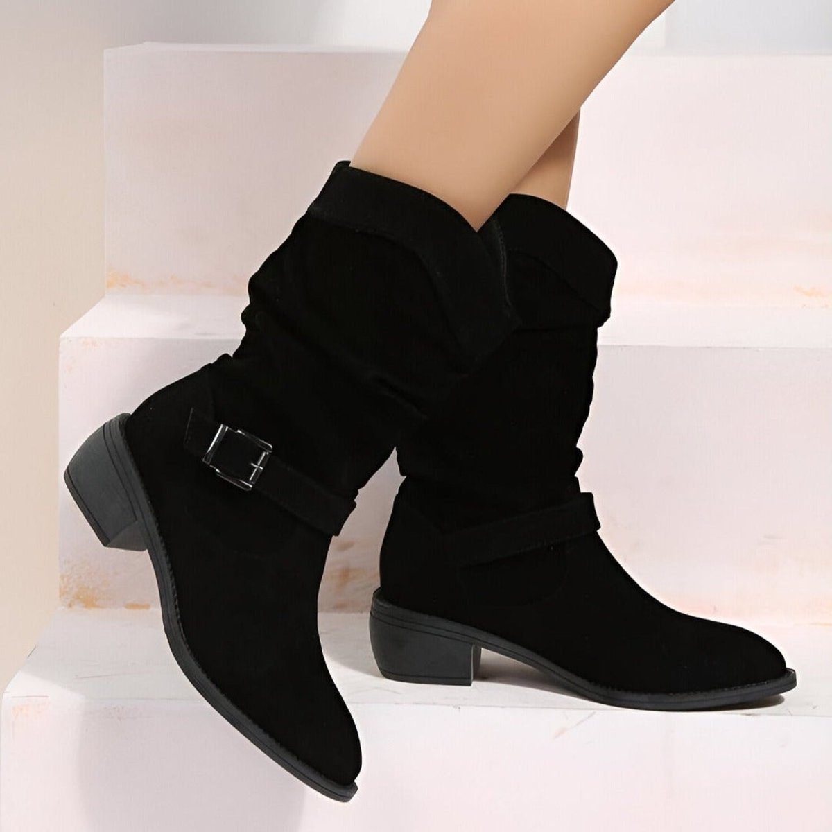 Ewa | Slouchy Block Heel Mid-Calf Boots For Women