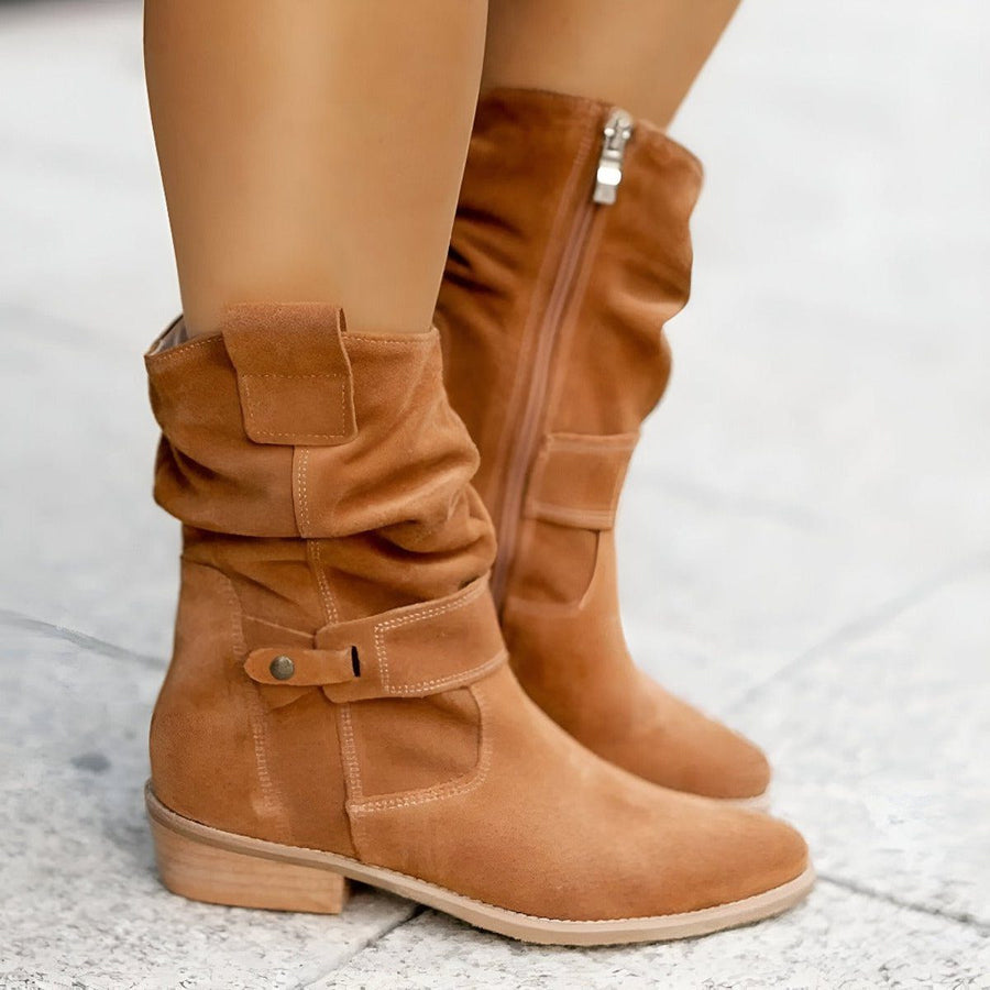 Ewa | Slouchy Block Heel Mid-Calf Boots For Women