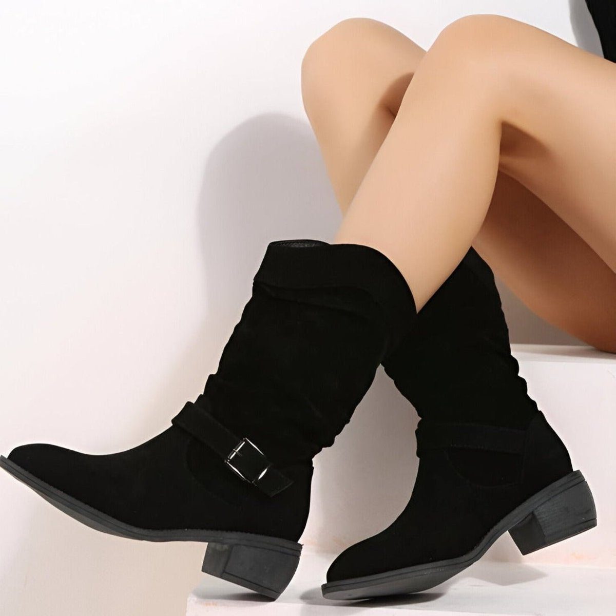 Ewa | Slouchy Block Heel Mid-Calf Boots For Women
