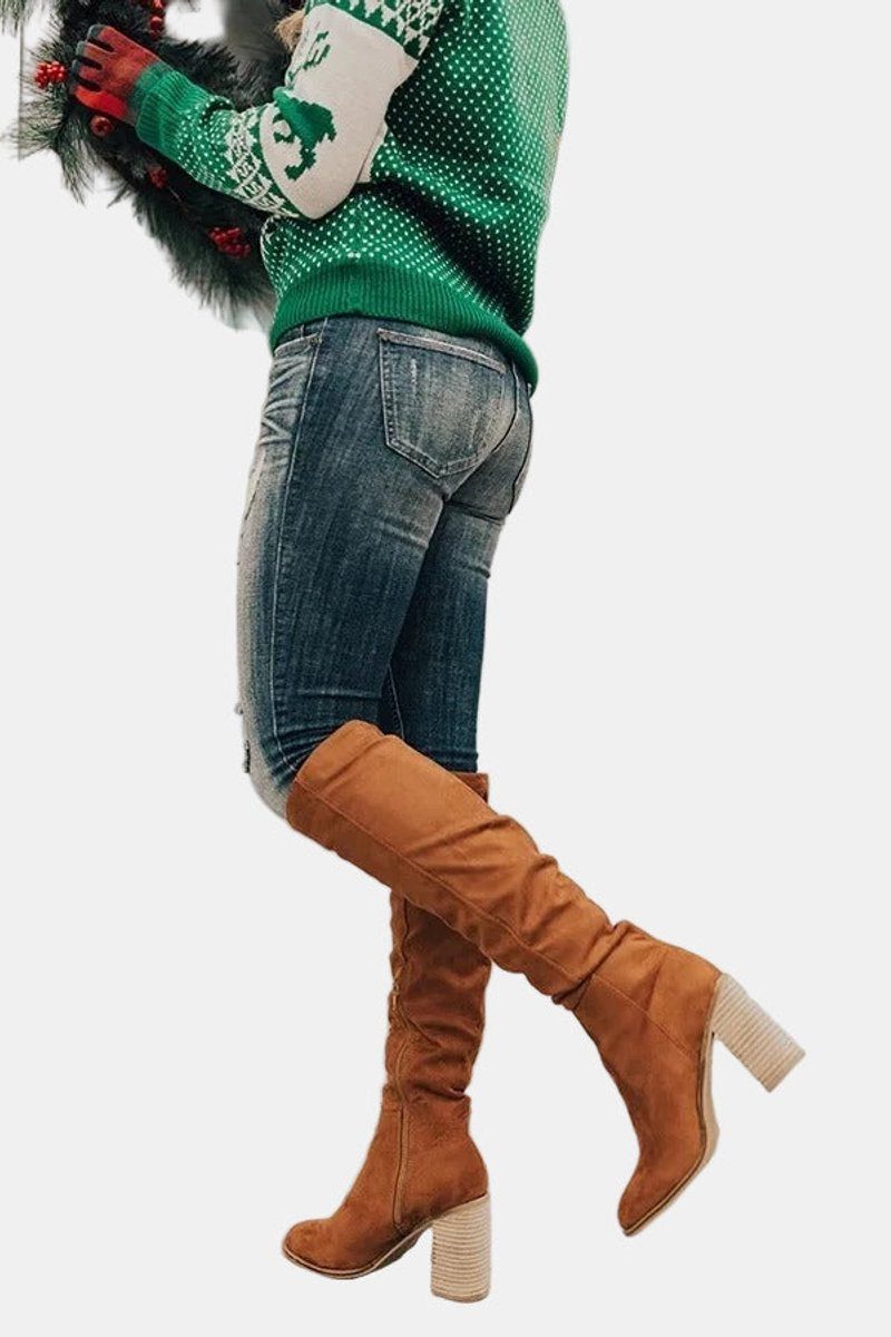 Flavia | Stretch Over-The-Knee Block Heel Boots For Women