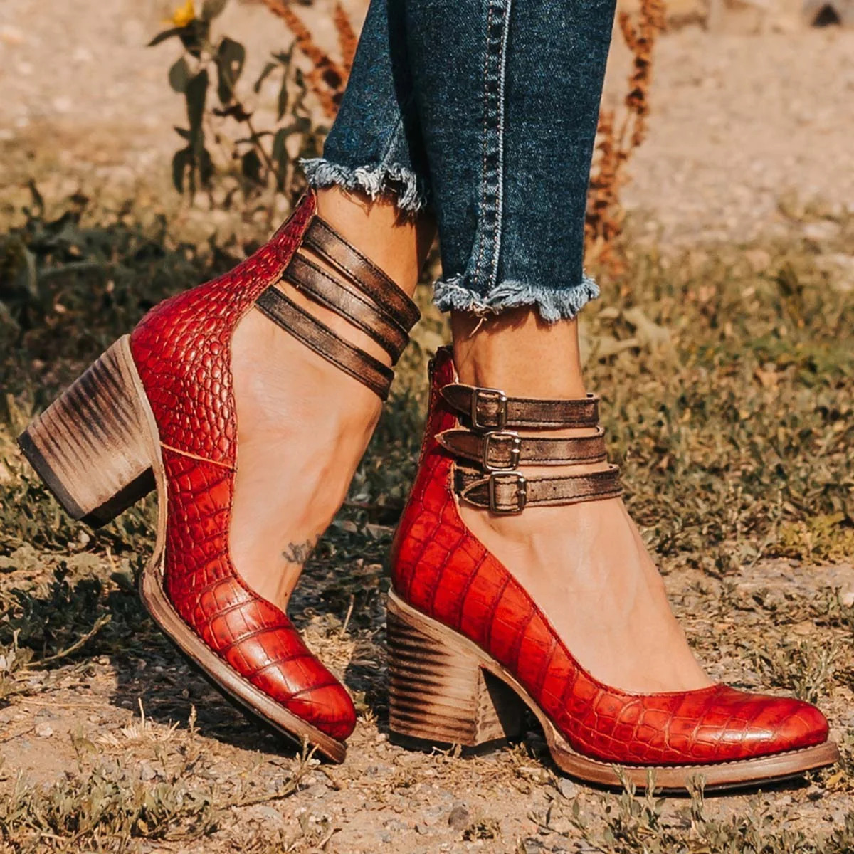 Mila | Block Heel Ankle Boots With Buckle Straps For Women