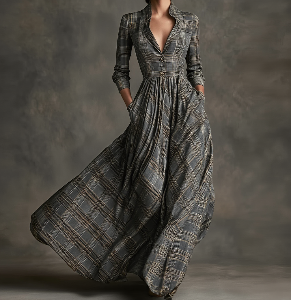 Imogen | Plaid Flowing Maxi Dress