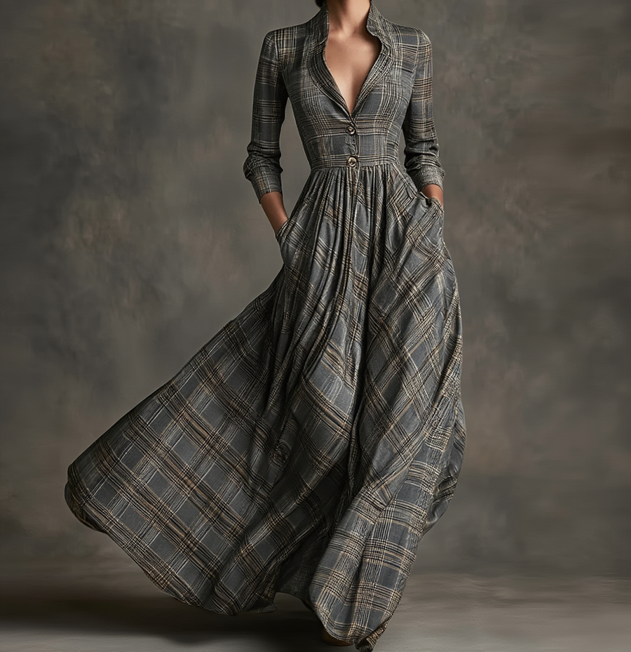 Imogen | Plaid Flowing Maxi Dress