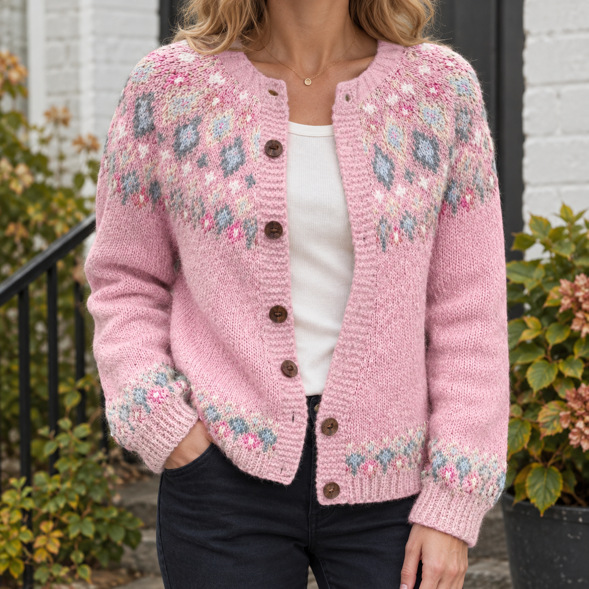 Adrienne Women's Jacquard Cardigan | Soft Knit with Button Front