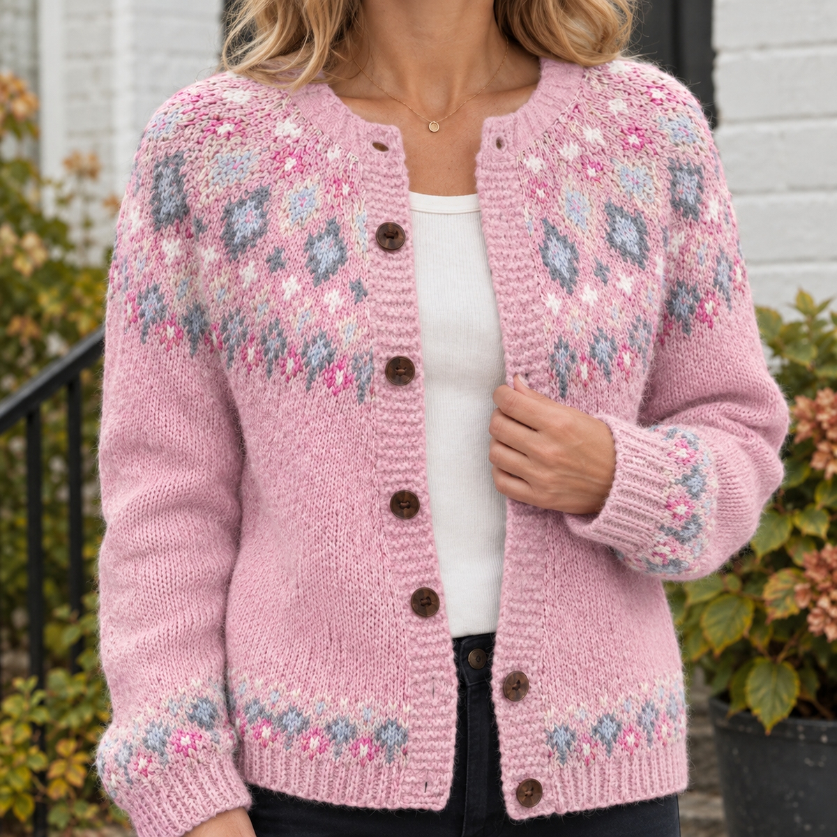 Adrienne Women's Jacquard Cardigan | Soft Knit with Button Front