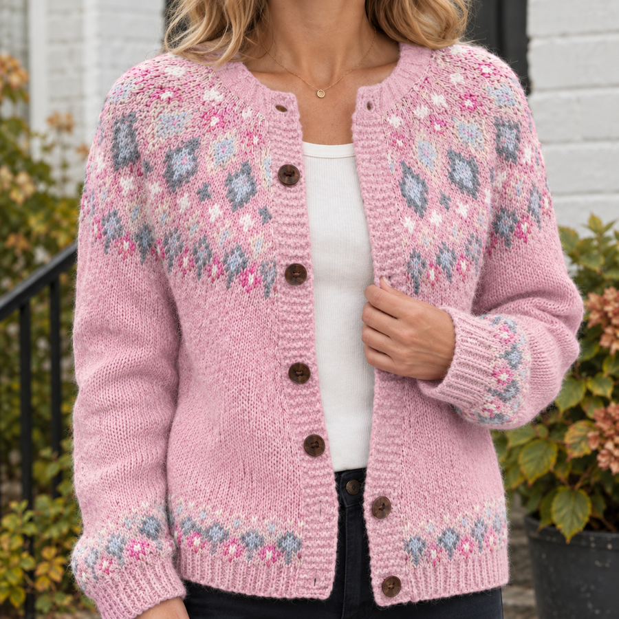 Adrienne Women's Jacquard Cardigan | Soft Knit with Button Front