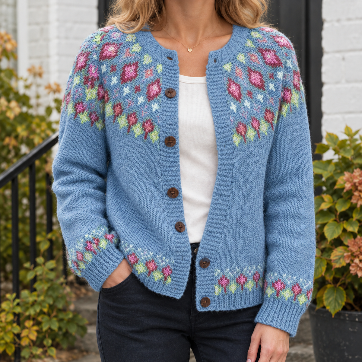 Adrienne Women's Jacquard Cardigan | Soft Knit with Button Front