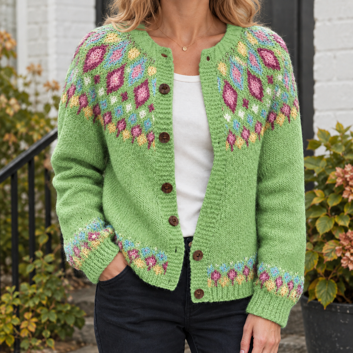 Adrienne Women's Jacquard Cardigan | Soft Knit with Button Front