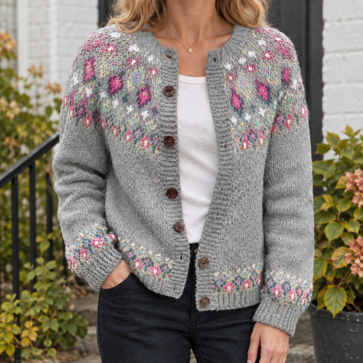 Adrienne Women's Jacquard Cardigan | Soft Knit with Button Front