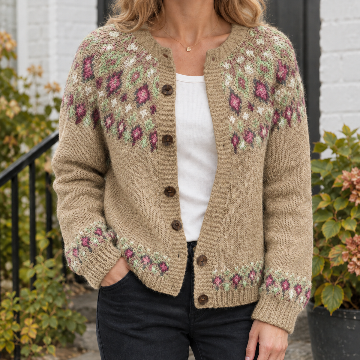 Adrienne Women's Jacquard Cardigan | Soft Knit with Button Front