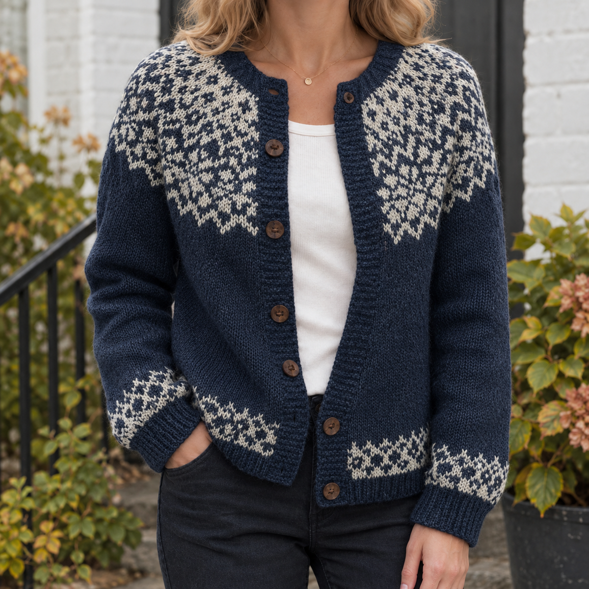 Adrienne Women's Jacquard Cardigan | Soft Knit with Button Front