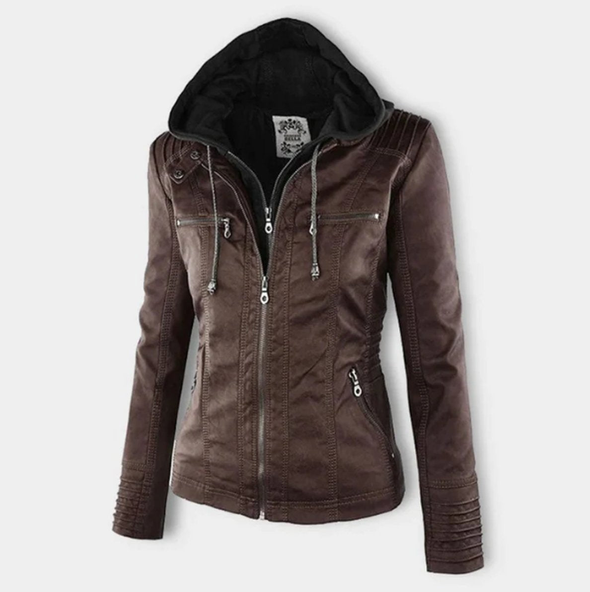 Victoria | Women's Hooded Leather Moto Jacket Zip-Up