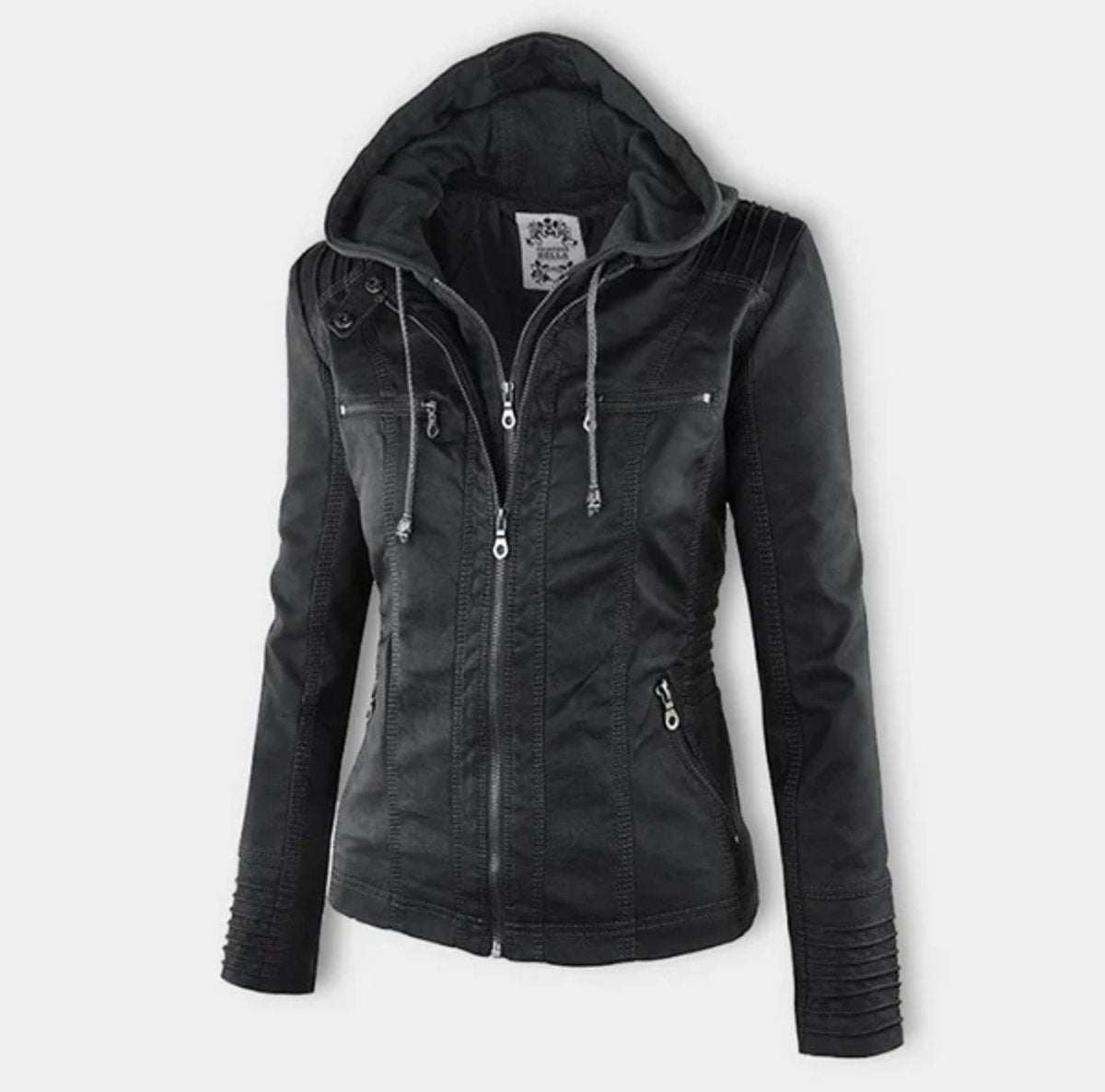Victoria | Women's Hooded Leather Moto Jacket Zip-Up