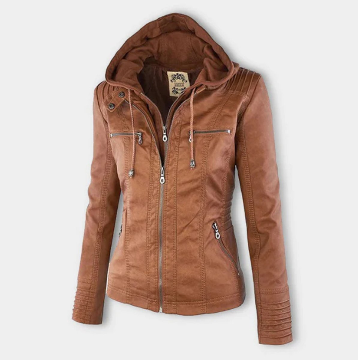 Victoria | Women's Hooded Leather Moto Jacket Zip-Up