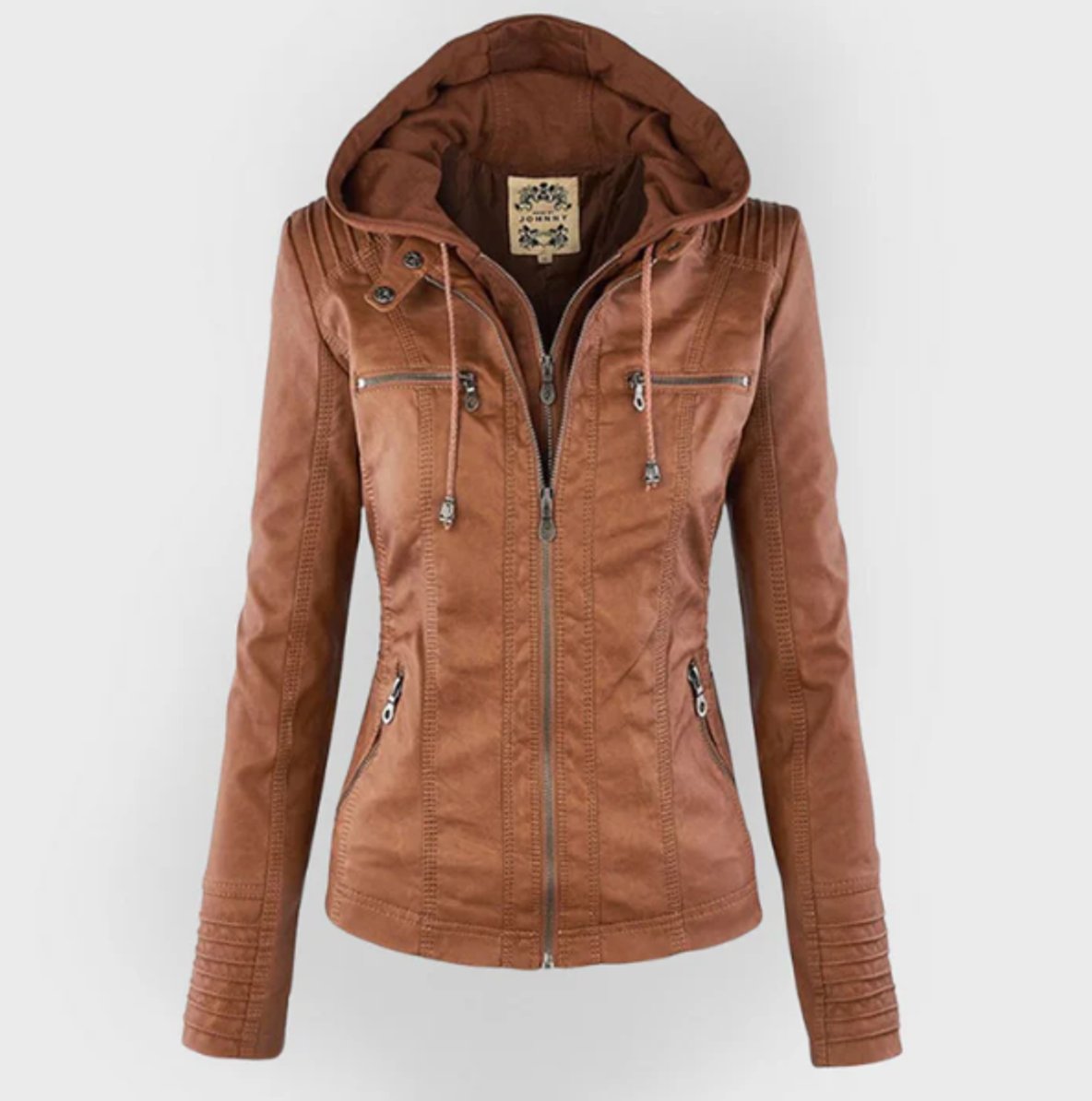 Victoria | Women's Hooded Leather Moto Jacket Zip-Up
